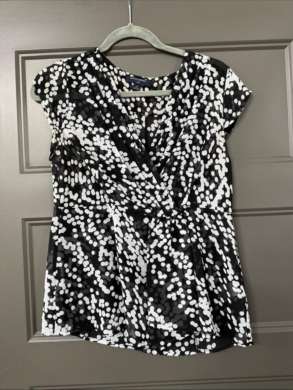 Banana Republic Black and White Dot Wrap-Style Blouse